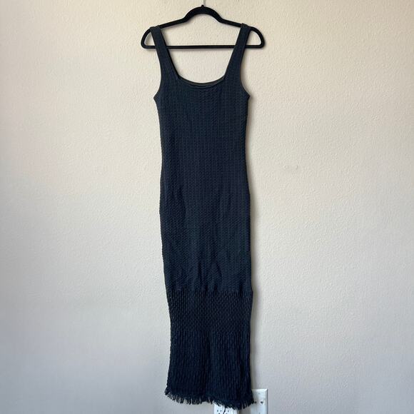 House of Harlow 1960 Black Knit Crochet Fringe Hem Midi Dress - Picture 2 of 7